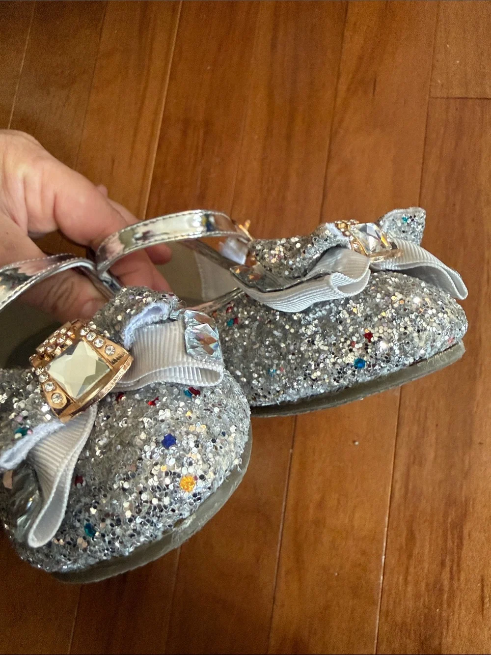 Girls' Silver Glitter Mary Jane Heel Shoes